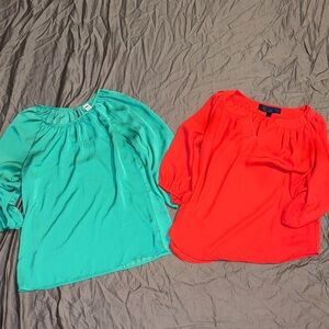 Women's Teal and Orange Silky Blouses